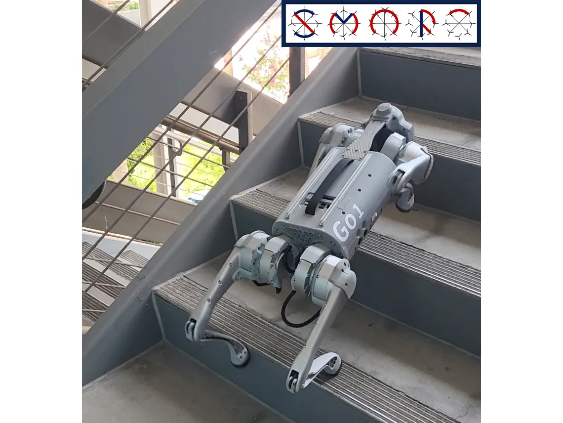 Robotic dog climbing the stairts